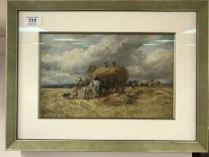 Arthur James Stark (British, 1831-1902) : Farmers at Harvest Time Loading Hay Carts, oil on panel,