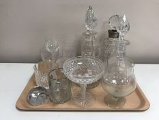A collection of crystal decanters, glass, comport etc.
