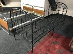 A antique French iron day-bed frame, width 76.5 cm.