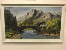 Mable Arkley : Grange Bridge, oil on board, 82 cm x 46.5 cm, signed, framed.