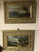 Abraham Hulk : A man out walking in an open country landscape, oil on canvas, signed, 21 cm x 38 cm,