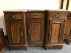 A late Victorian marble topped inverted break fronted washstand, width 121 cm.