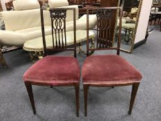 A fine pair of Victorian inlaid walnut salon chairs, width 46 cm.