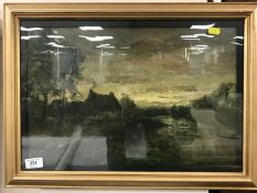 Twentieth century school : A cottage by marshland, oil on canvas, 45 cm x 29 cm,