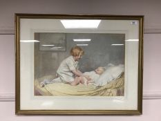 Ernest Longmate : A young child caring for a baby, watercolour, 55 cm x 38 cm, signed, framed.