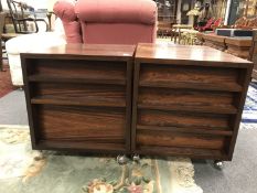 A pair of mid 20th century rosewood low filing cabinets, width 44 cm, height 49.5 cm.