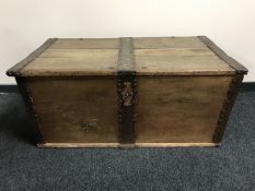 An early 19th century oak metal bound shipping chest,