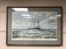 After Montague Dawson : In full sail, reproduction in colours, signed in pencil, 109 cm x 75 cm,