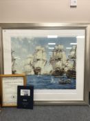 After Montague Dawson : The Battle of Trafalgar, limited edition colour print,