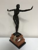 An Art Deco style bronze figure after D H Chiparus modelled as a dancer, on stepped marble plinth,