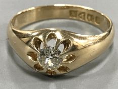 18ct antique signet ring set with old cut diamond, approximately .5 carat 4.