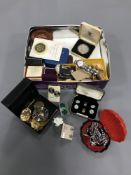 A good collection of costume jewellery, wrist watches, Jersey silver proof coin,