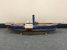 A scratch-built model - Paddle steamer, on stand, length 110 cm.
