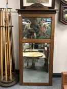 A late Victorian oak framed picture mirror, depicting maidens by a river, 70 cm x 169 cm.