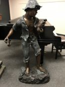 A patinated bronze fountain figure - Fishing boy, height 140 cm.