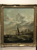 Attributed to W G Knell : boats at high tide, oil on canvas, 62 cm x 73 cm, framed.