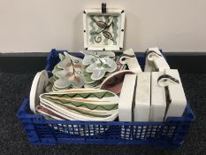 A basket of Nixon & Bolam St Anthony pottery dishes and ash trays