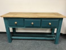 A painted pine farmhouse dresser fitted with three drawers,