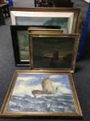 Six continental school oils on canvas - sail boats etc