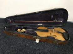 An English violin with walnut case by W.E.