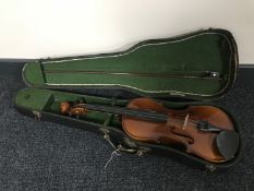 A full size violin labelled within Chantry in case with bow