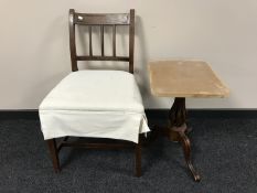 A Victorian inlaid mahogany chair and a mahogany table pedestal