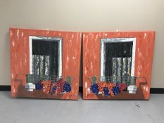 A pair of oils on canvas by Gareth Thomas - window boxes,