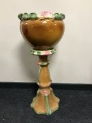 An English pottery jardiniere on stand