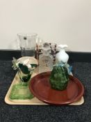 A tray of glass ware, decanter with stopper,