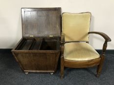 An oak child's armchair and an oak sewing trolley