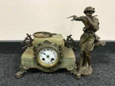 A French onyx and spelter mantel clock