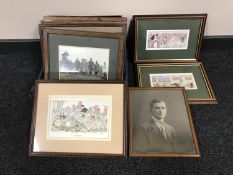 Twelve assorted pictures and prints including eight framed prints Cries of London, photographs,