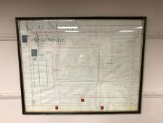 An interesting late 18th century indenture, framed and glazed,