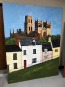 A large oil on canvas by Gareth Thomas - Durham Cathedral,