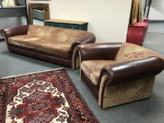 A Barker and Stonehouse leather and cloth four seater settee (width 257cm),