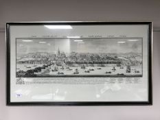 A framed topographical print - The south east prospect of Newcastle upon Tyne