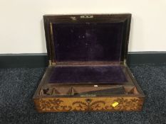 A Victorian rosewood brass inlaid writing box CONDITION REPORT: Brass lifting off