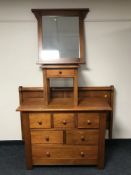 A pine five drawer chest, 4'6 headboard,