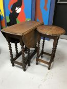 An oak barley twist drop leaf table and an occasional table
