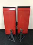 Two portable car ramps and a pair of Axel stands