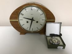 A walnut Smiths mantel clock and a boxed Ingersol pocket watch