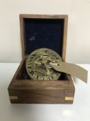 A Hatton Garden brass compass in a fitted and brass inlaid box