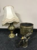 A converted brass oil lamp,
