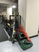 Three bundles of garden tools, set of drain rods,