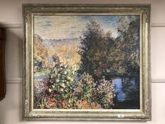 An Artagraph picture - flowers by a pond, framed.