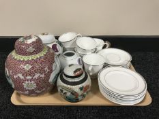 A tray of eighteen piece Royal Worcester tea service and four 20th century ginger jars