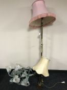 A brass and onyx lamp and shade,