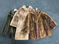 Two lady's 3/4 length fur coats, one bearing label 'J J Fenwick,