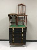 An oak wheel back chair, bedroom chair,