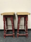 A pair of painted pine kitchen stools,